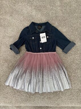 Toddler Lilt Denim Top with Pink to Silver Ombre Tulle Skirt Dress Size 4T